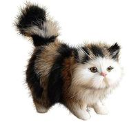 Realistic Cat Cute Standing Cat Plush Simulated Artificial Faux Fur Cat Doll Decorative Detailed Fake Cat Photography Prop, Black + Grey Realistic Cat Stuffed Animal Cat Plush Cat Doll