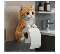 Realistic Cat Paper Holder, 3D Cat Sculpture Loo Roll Holder, Funny Adorable Animal Towel Holders, Funny Toilet Paper Holders for Cat Lovers for Home Bathroom Decor (E)