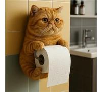 Realistic Cat Paper Holder, 3D Cat Sculpture Loo Roll Holder, Funny Adorable Animal Towel Holders, Funny Toilet Paper Holders for Cat Loo Bathroom Decor for Cats Lovers (C)
