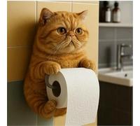 Realistic Cat Paper Holder, 3D Resin Cats Sculpture Toilet Roll Holder for Cat Lovers for Home Bathroom Decor (F)