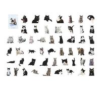 Realistic Cat Stickers Intricate Designs for Journals Scrapbooks 50PCS (Black White Cat)