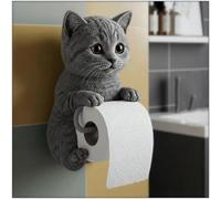 Realistic Cat Toilet Roll Holder, 3D Cat Sculpture Loo Roll Holder, Funny and Adorable Animal Towel Holder, Toilet Paper Holder for Cat Lovers, Home & Bathroom Decor (A)