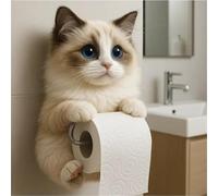 Realistic Cat Toilet Roll Holder, 3D Cat Sculpture Loo Roll Holder, Funny and Adorable Animal Towel Holder, Toilet Paper Holder for Cat Lovers, Home & Bathroom Decor (D)