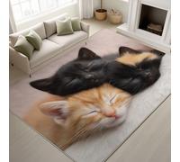 Realistic Cats Fast Asleep Cosy Soft Carpet Runners for Hallway Non-Slip 150 x 240 cm, Rugs Printed Design Bedroom， White Bedside Carpets for Kitchen, Lounge