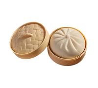Realistic Char Siu Bun Stress Relief Toy, Extra-Large Steamed Bun with Slow Rebound TPR, Soft Sensory Fidget for Anxiety Stress Reduction - Includes Decorative Steamer Box(3.5") White B
