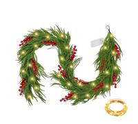 Realistic Christmas Garland 1.8m Pre-Lit Garlands Christmas Illuminated with 2M LED Lights Strip&Red Berries Christmas Decoration,Artificial Norfolk PE Faux Garland for Fireplace Holiday Window Stairs