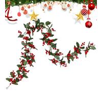 Realistic Christmas Garland, Artificial Leaves Home Accessories, Realistic Red Berry Garland, Christmas Decoration, for Indoor and Outdoor Fireplace, Stairs, Bedroom, Living Room