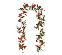 Realistic Christmas Garland - Artificial Leaves Home Decor - Festival Garland with Green Leaves Berries,for Outdoor Fireplace Stair Railings Bedroom Porch Patio Winter New Year