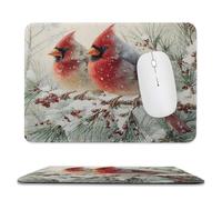 Realistic Colorful Bird Stitched Edge Mouse Pad,Rustic Cute Winter Forest Snow Pine Trees Red Birds Soft Mousepad with Non-Slip for Office,Home 9.4"x7.9"