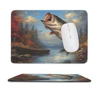 Realistic Colorful Fish Non-Slip Base Mousepad,Modern Cabin Hunting Theme Autumn Forest Boat Pine Trees Stitched Edges for Decoration,Most Types of Mouse 11.8"x9.8"