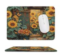 Realistic Colorful Sunflowers Stitched Edge Mouse Pad,Beautiful Rustic Wooden Boards Spring Garden Animal Butterfly Flower Soft Mousepad with Non-Slip for Office,Home 9.4"x7.9"
