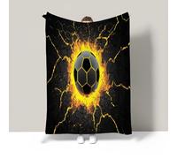 Realistic Cracked Wall Flannel Fleece Throw Blankets,Soft Warm Comfortable Throws For Sofa Flaming Football Illustration Fluffy Blanket Bed Throw For Bedroom Couch Travel Bedroom 30"×40",Yellow Black