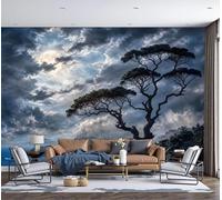 Realistic Dark Landscape Photo Wallpaper - 200x140cm Wall Mural Lone Pine By The Sea 3D Effect Art Print Silk Wall Covering for Office Bedroom Living Room Sofa TV Background Decor, Charcoal Ash