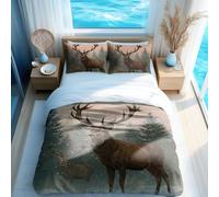 Realistic Deer and Moon Duvet Cover Set Winter Forest Snowy Night Landscape Bedding 3D Printed Single Double King Sizes (02,Single + 80 x 80cm x2)