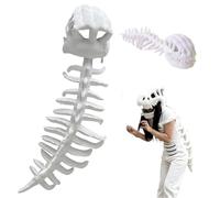 Realistic Dinosaur Skeleton Costume 3D Plush Dinosaur Headpiece Easily Assemble & Detach Spinosaurus Skull Mask & Plush Spine with Spine Attachment for Kids Adult Halloween Cosplay Dress Up