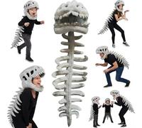 Realistic Dinosaur Skeleton Costume Set - 3D Wearable Plush dinosaur | For Adults And Kids Halloween Cosplay | Lightweight Spine Extension And Skull Headpiece