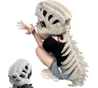 Realistic Dinosaur Skeleton Costume Set for Adults and Kids Halloween Cosplay Lightweight Dinosaur Fossil Jumpsuit with Headpiece and Spine for Fancy Dress Parties (White)