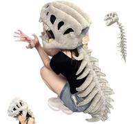 Realistic Dinosaur Skeleton Costume Set for Adults and Kids Halloween Cosplay Lightweight Dinosaur Fossil Jumpsuit with Headpiece and Spine for Fancy Dress Parties(116cm)