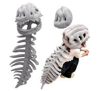 Realistic Dinosaur Skeleton Plush Costumes,Wearable Soft Fossil Outfit,Plush Halloween Cosplay Lightweight 3D Dinosaur Fossil Headpiece And Spine Cosplay Props for Fancy Dress Parties-Height 1m-1.6m