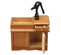 Realistic Doll House Miniature Sink 1/12 Wooden Water Sink with Faucet and Practical Storage Drawer for Scene Display Doll House Furniture