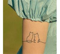 Realistic Double Cat Herbal Temporary Tattoo Stickers, Sweat-resistant Animal Stickers For Women, Long-lasting 2 Weeks, Fake Tattoos
