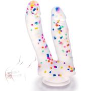 Realistic Double-Ended Dildo G-Spot Stimulation - 7 Inch Silicone Flexible Dildo with Flared Suction Cup for Hands-Free Playing, with Curved Shaft for Vaginal Orgasmic Adults