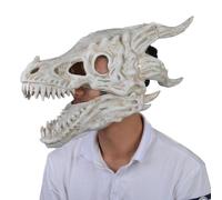 Realistic Dragon Skull Head Cap - Latex Full Face Dinosaur, Adult Horror Skeleton Cover, Detailed Bone Structure, 17.72 Inch | Terrifying Latex Dragon Face For Halloween Cosplay Party