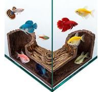 Realistic Driftwood Aquarium Cave,90° Corner Fish Cave Viewing Tunnel,5.12"x2.76"x1.38" Realistic Wood-Like Resin Fish Tank Hideout for Betta,Guppy,Tetra,Corydoras,Shrimp Shelter,Corner Decor