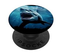 Realistic Epic Brutal Great White Shark Graphic (Black) PopSockets Adhesive PopGrip