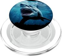 Realistic Epic Brutal Great White Shark Graphic (Black) PopSockets PopGrip for MagSafe