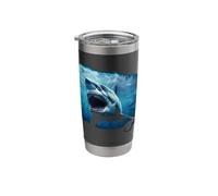 Realistic Epic Brutal Great White Shark Graphic (Black) Stainless Steel Insulated Tumbler