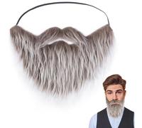 Realistic Fake Beard and Mustache Set with Elastic Band for Men, Adjustable Cosplay Facial Hair for Halloween Costume Party, Soft Synthetic Fibre Beard for Stage Performance and Themed Events
