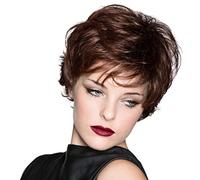 Realistic Fashion Women's Diagonal Bangs deep Brown Short Wig Heat-Resistant Synthetic Comfortable Breathable Pixie Cut Short Curly Wig Photo Color,9in (Photo Color 9in)