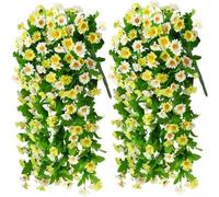 Realistic Faux Daisy Hanging Basket for Creating Vertical Gardens or Framing Doorways with Minimal Effort and No Water Requirements (D)