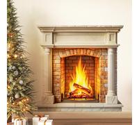 Realistic Fireplace Wall Sticker - Self-Adhesive 3D Faux Fireplace Decal, Vintage Christmas Decoration, Holiday Festival Photo Backdrop, Removable Easy to Apply, Renters Apartments Living Room Decor