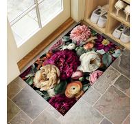 Realistic Flowers Door Mats 50 X 80 Cm, Washable Indoor Doormat Tpr Non-Slip, Dirt Trapper Front Door Mat Inside, Refined Elegant Absorbent Entrance Rug For Entryway, Pets And Dogs - Mixed Colors