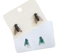 Realistic Fly Earrings, Mini Black Fly Earrings Prank Animal Earrings, Mini Personalized Fly Earring, Novelty Bug Flies Studs, 3D House Flies Stud Earrings for Men & Women (Black+Green)
