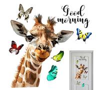 Realistic Giraffe Window Decal - Waterproof Double Sided Sticker, Funny Good Morning Animal Theme, Butterfly Element | Home Car Wall Decoration for Bedroom Living Room Office Decor