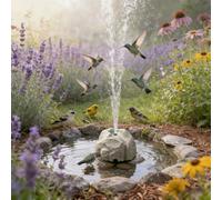 Realistic Granite Rock Solar Bird Bath Fountain with 10 Nozzles Solar Fountain for Bird Bath with Dry Run Protection Solar Powered Birds Bath Pump for Outdoor Water Features, Ponds (A)