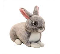 Realistic Grey Bunny Plush Toy Stuffed Cartoon Doll - Soft Fluffy Rabbit with Pink Ears and White Belly, Cute Animal Figure for Kids Room Decoration and Cuddling, Adorable Plush Companion, 20x20cm