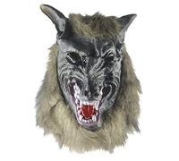 Realistic Halloween Werewolf Mask & Wolf Claws/Paws Gloves Adult Creepy Spooky Haunted Costume Hairy Furry Latex Wolf Overhead Mask(A, One Size)