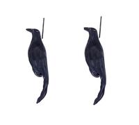 Realistic Hanging Dead Crows Decoy - 2 Pieces Artificial Black Feathered Scare Bird Repeller Crow - Simulated Crow Garden Bird Repeller, Suitable for Outdoor Gardens, Yard, Halloween, Party Decoration