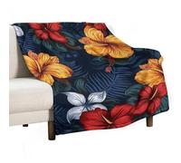 Realistic Hawaiian Flowers Blanket Soft Flannel Throw Blanket 60"x80", Lightweight Decorative Blankets Warm Cozy Blankets for Couch, Bed, Camping & Travel, Ideal Gifts for Women Men