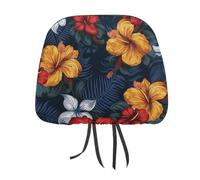 Realistic Hawaiian Flowers Car Headrest Covers Universal 11 X 10.6 Inch - Soft Elastic Head Rest Cover, 2 Pack Car Headrest Protector for Women Men
