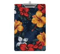 Realistic Hawaiian Flowers Clipboard, A4 Acrylic Clipboard with Hanging Hole, Ultra-Light Clip Board - Holds 100 Sheets, Shatterproof Document Holder for Office, 12.5" X 8.5"