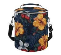 Realistic Hawaiian Flowers Lunch Bag, 15L Portable Leakproof Picnic Basket with Shoulder Strap, Insulated Picnic Cooler Bag for Camping, Beach, Hiking & Groceries