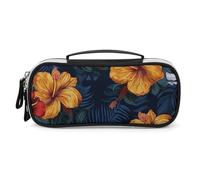 Realistic Hawaiian Flowers Pencil Case Large Capacity, Small PU Leather Makeup Bag with Zipper & Handle, Portable Pencil Pouch for Office, Cosmetic Storage