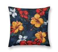 Realistic Hawaiian Flowers Pillow Covers, Square Throw Pillow Case with Hidden Zipper, Soft Double-Sided Decorative Pillowcases for Couch Sofa Bedroom Car, 24 "x24
