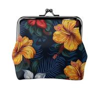 Realistic Hawaiian Flowers Small Coin Purse For Women, Kiss-Lock Wallet Leather Cute Coin Wallet Mini Coin Pouch Change Purse Key Holder