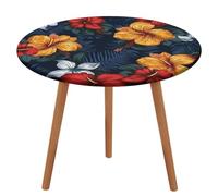 Realistic Hawaiian Flowers Tablecloth, Round Fitted Tablecloth with Elastic Edge, Waterproof Table Cover for Kitchen, Restaurant, Party, Patio, 130cm